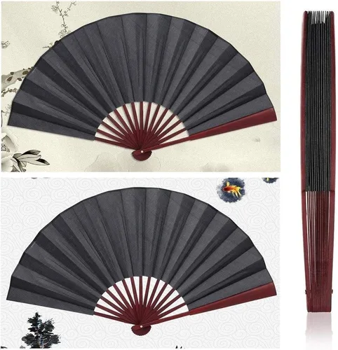 Miniatura 3 de ZUMAHA Minimalist Black Hand Fan, Chinese Classical Style Folding Fan for PerformanceDanceFightingWeddingChurchParty