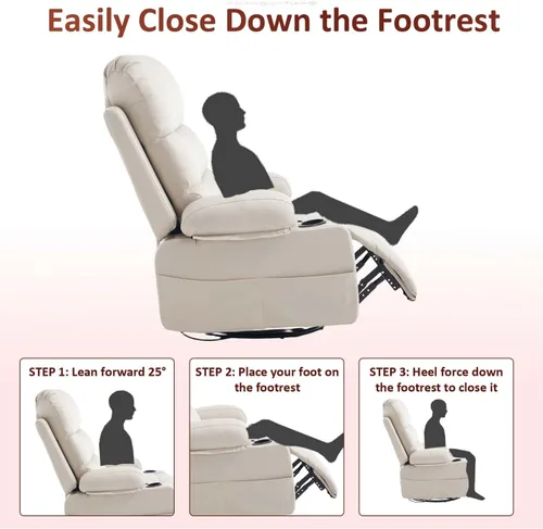 Miniatura 8 de KCQ Rocker - Silla reclinable con calor y masaje, silla reclinable manual de gran tamaño con soporte para tazas, silla mecedora giratoria de piel
