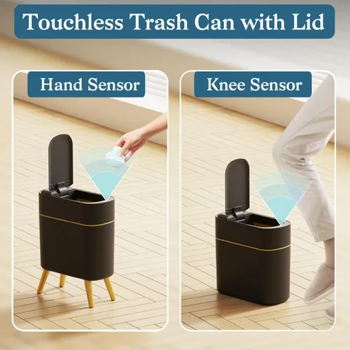 Miniatura 3 de LALASTAR Basurero automático de baño con tapa, sensor de movimiento para inodoro, cesta de basura inteligente delgada para cocina, sala de estar