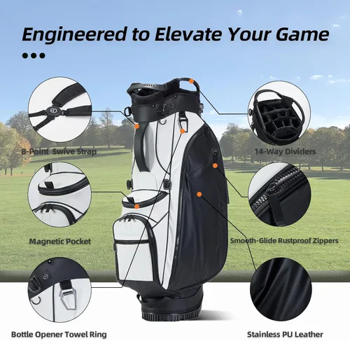 Miniatura 2 de Pure Series - Bolsa de golf de piel sintética fácil de limpiar con separadores de 14 vías, anillo de toalla con abridor de botellas integrado