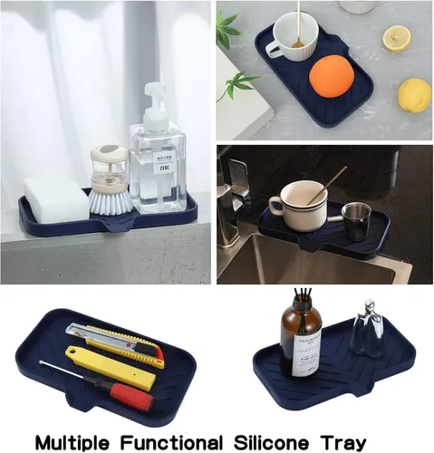 Miniatura 5 de MicoYang Jaboneras de baño de silicona con boquilla de drenaje, organizador de fregadero de cocina, soporte de esponja, bandeja de jabón para Azul