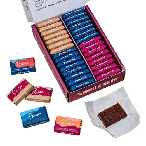 Raaka Caja de regalo de chocolate negro | Paquete variado de mini chocolate negro | Orgánico, vegano, sin gluten | Caja de 30 chocolates envueltos