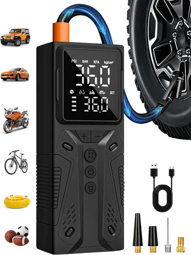 Inflador de neumáticos, compresor de aire portátil, bomba de aire inalámbrica de alta velocidad de 150 PSI para neumáticos de automóvil con batería