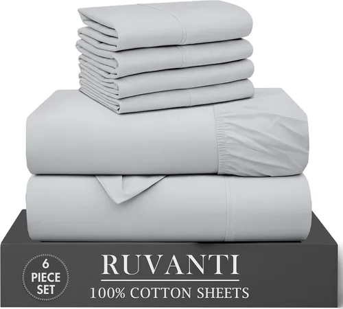 Miniatura 16 de RUVANTI 6 Piezas Sábanas de Algodón - 100% Algodón Natural Suave, Ligeras y Transpirables Sábanas de Percal Crujiente, Sábanas de Cama Tamaño Full
