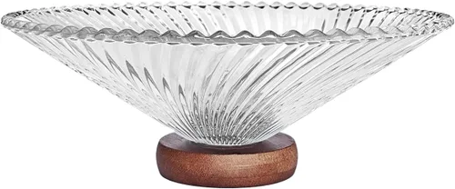 Frutero de vidrio transparente para decoración de encimera de cocina, cuenco de servir con pedestal de 9.5 pulgadas, centro de mesa decorativo para