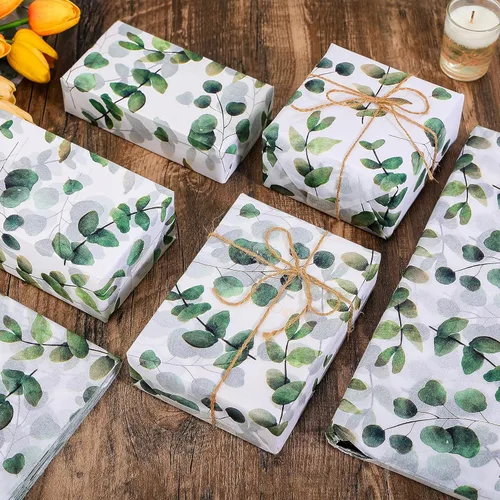 Miniatura 4 de 100 hojas de papel de seda de eucalipto reciclable vegetación botánica bolsa de embalaje para bodas, cumpleaños, duchas, manualidades, decoración