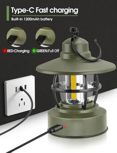 Miniatura 3 de Linterna de campamento recargable con pilas 【Paquete de 2】, equipo de campamento imprescindible, accesorios de campamento, luz retro