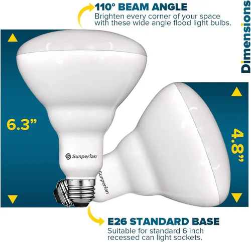Miniatura 4 de SUNPERIAN BR40 Bombillas LED, 13 W = 85 W, 4000 K blanco frío, 1400 lúmenes, bombillas de inundación regulables para latas empotradas, clasificación