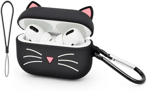 Linda funda para Airpods Pro, funda para Airpods Pro 2, diseño de gatos y gatitos con bigote negro, divertidos animales de dibujos animados en 3D, a