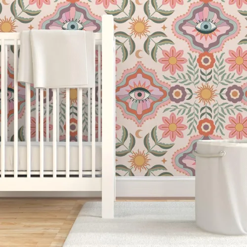 Miniatura 6 de Despegar y pegar muestra de papel tapiz – Boho Floral Retro Eyes Adolescente Femenino Adolescente Femenino Flores Bohemio Femenino Niños Sol
