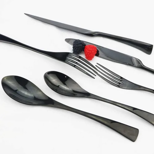 Miniatura 2 de JASHII Juego de cubiertos negros de 24 piezas, juego de vajilla de acero inoxidable 18/10 para 4, incluye cuchillo, tenedor/cuchara, pulido