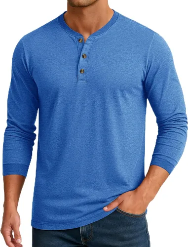 Miniatura 20 de Cotrasen Camisas Henley de Manga Larga para Hombre Camisetas de Algodón con 3 Botones Tops Casuales Básicos de Moda