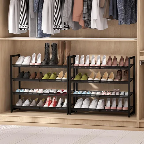 Miniatura 6 de Zapatero de metal para armario, entrada, organizador de zapatos de 4 niveles, estantes planos o angulares ajustables, capacidad para hasta 20 pares