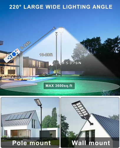 Miniatura 5 de JAYNLT Y-9800W Luces solares de calle para exteriores, luces de estacionamiento comerciales de 6500K del atardecer al amanecer, lámparas