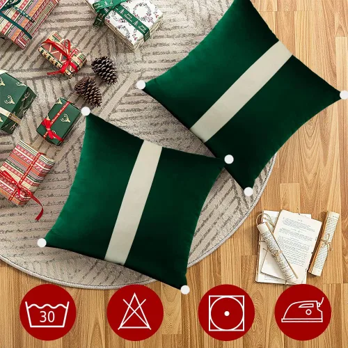 Miniatura 9 de OTOSTAR Juego de 2 fundas de almohada decorativas de terciopelo suave de 18 x 18 pulgadas, fundas de almohada cuadradas de terciopelo beige y verde