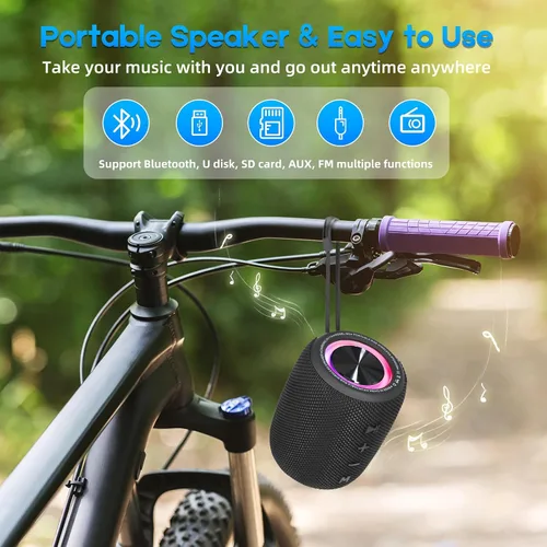 Miniatura 6 de Altavoz Bluetooth portátil, altavoz inalámbrico BT5.3 de 20W con diafragmas de graves, luces LED multimodos dinámicos, IPX6 resistente al agua