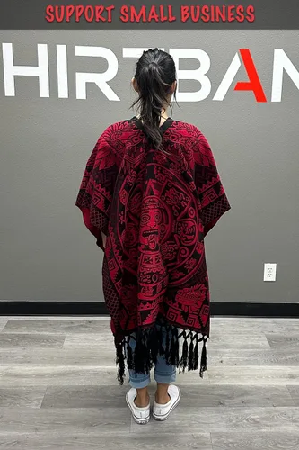 Miniatura 3 de ShirtBANC Poncho de serape mexicano, capa azteca, calendario quetzalcoatl fabricado en México