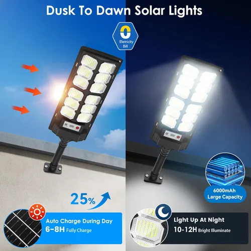 Miniatura 4 de 4-Pack Solar Street Lights Outdoor, 13000LM 6500K Waterproof LED Solar Flood Lights with Motion Sensor, Dusk to Dawn Solar-Powered Light for