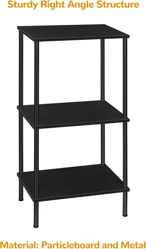 Miniatura 4 de ETELI Mesa auxiliar alta con almacenamiento de 3 niveles, mesa auxiliar negra, estantes de almacenamiento de metal para sala de estar, dormitorio