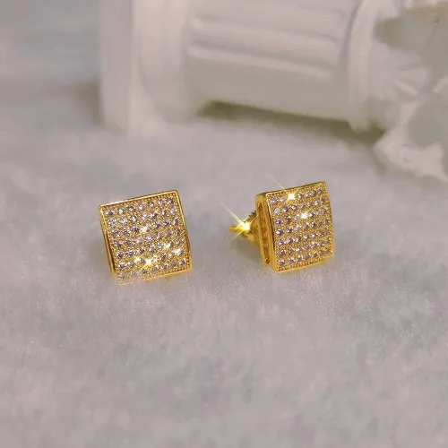 Miniatura 3 de RANKEEF Aretes para hombre, aretes helados para hombre, aretes chapados en oro de 18 quilates, hipoalergénicos, redondos, con parte trasera
