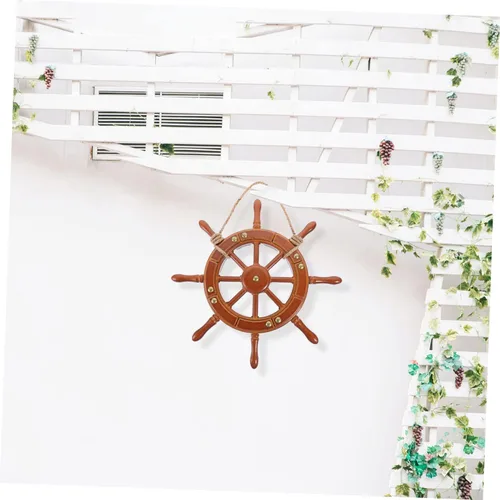 Miniatura 6 de Didiseaon Elegante decoración náutica de pared colgante de timón de madera adorno decorativo para el hogar