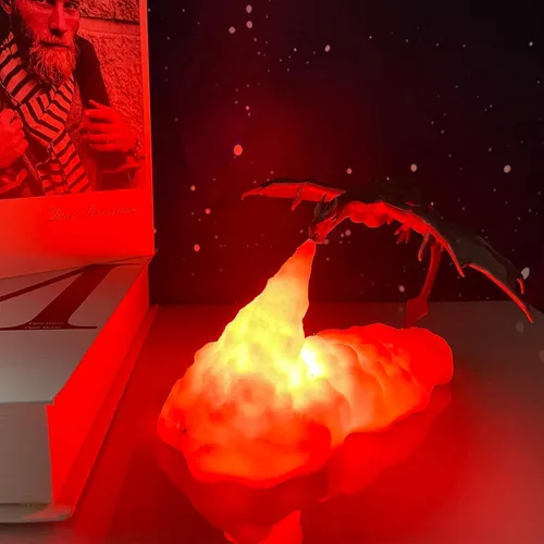 HGomx Lámpara de dragón de fuego, luz nocturna impresa en 3D, luz LED de luna, regalo para dormitorio de niños y niñas, habitación de los niños con