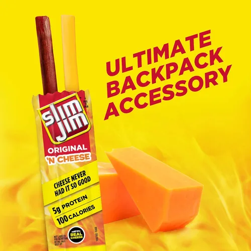 Miniatura 6 de Slim Jim Original 'N Cheese - Palito de carne ahumada, fácil de llevar, para la escuela, el trabajo y los viajes, aperitivos de carne de 0.9 onzas