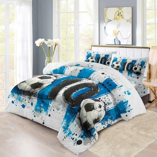 Miniatura 2 de XIICOO XIICOOCartoons - Juego de ropa de cama deportiva para niños y niñas, 1 edredón+2 fundas de almohada (3 piezas) o sábana (4 piezas)