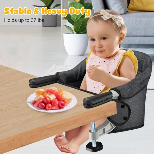 Miniatura 4 de Toogel Silla alta de gancho, silla alta portátil para bebé, asiento de mesa plegable con clip para 6 a 36 meses, tela antidesgarros, funda lavable