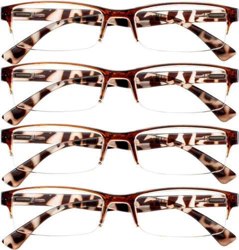 Miniatura 11 de Paquete de 4 lentes de lectura para mujeres y hombres con bisagra de resorte para lectores de media montura 1.0 1.5 2.0 2.5 3.0 3.5 4.0