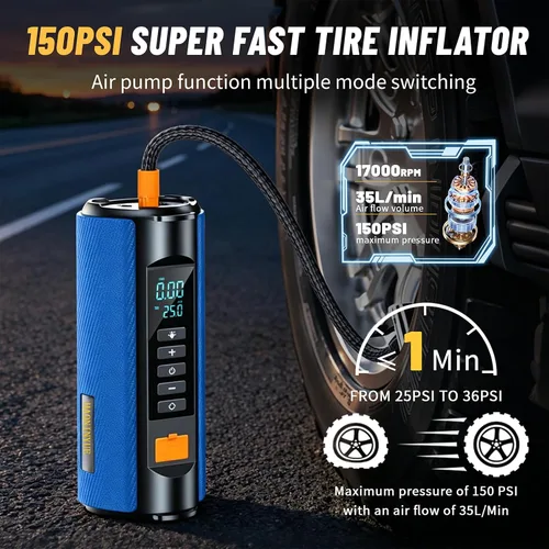 Miniatura 3 de Arrancador de emergencia con compresor de aire, arrancador de batería de coche de 2500A, kit de cables de puente reforzador de coche de 12V