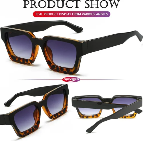 Miniatura 57 de AIEYEZO Gafas de sol cuadradas para mujeres y hombres, gafas de sol cuadradas con montura gruesa, estilo de diseñador simple