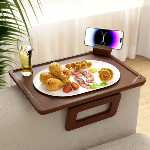 Miniatura 13 de Smatdecis Bandeja de brazo para sofá, mesa de clip para brazos, mesa de bandeja para reposabrazos adecuada para bebidas caseras, comida rápida, Negro