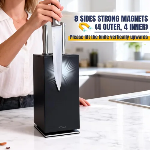 Miniatura 3 de Dmore Bloque magnético para cuchillos sin cuchillos, soporte magnético giratorio de 360° hecho de acero inoxidable, almacenamiento de cuchillos