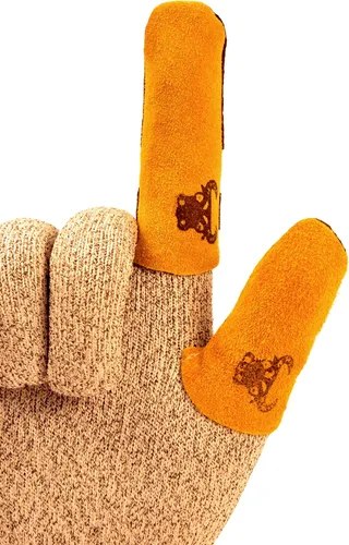 Miniatura 2 de G & F Products 8128M Protector de dedos de cuero de vaca, protección para dedos, mediano, color marrón claro, 10 piezas