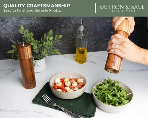 Miniatura 3 de Saffron & Sage Premium - Molinillo de sal y pimienta de madera de acacia de 2 a 8 pulgadas de alto con ajustes gruesos ajustables, resistente a