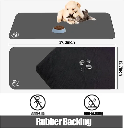 Miniatura 3 de Tapete Grande para Alimentación de Mascotas, 39.3"x15.7" Tapete Absorbente de Secado Rápido para Perros para Tazones de Comida y Agua, Tapete