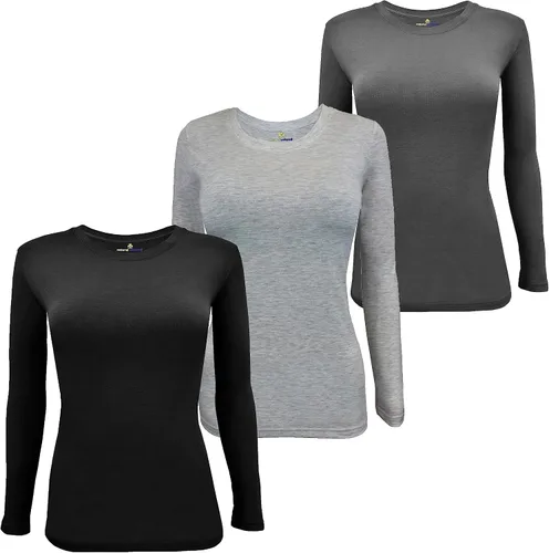 Natural Uniforms Camiseta Under Scrub para mujer, cuello redondo, manga larga, paquete de 3, paquete múltiple de 3