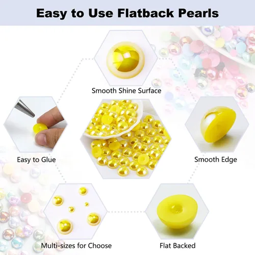 Miniatura 3 de 600 piezas de medias perlas con parte trasera plana de 0.315 pulgadas para manualidades, joyería, álbumes de recortes, gemas de perlas planas