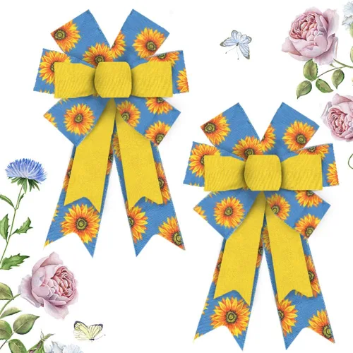 Miniatura 8 de Hying 2 lazos de flores de otoño para corona, corona de arpillera natural, lazo floral de mariposa para casa de campo, lazos para puerta delantera