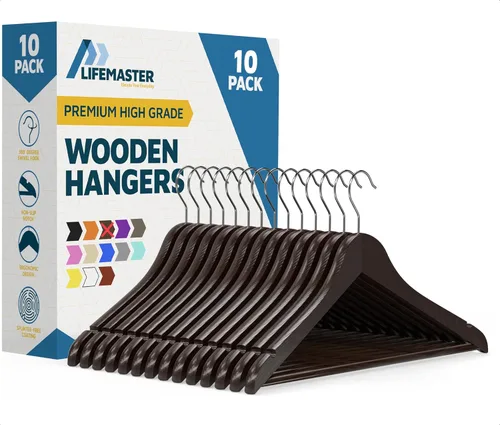 Miniatura 35 de Lifemaster Juego de perchas de madera - 50 piezas, antideslizantes, versátiles, ahorradoras de espacio para traje, abrigo, camisola, chaqueta
