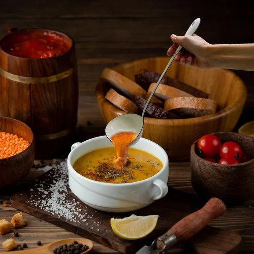 Miniatura 5 de Cucharas de sopa blancas de 12.2 pulgadas, cucharas de cocina grandes de acero esmaltado, cucharones de salsa para servir