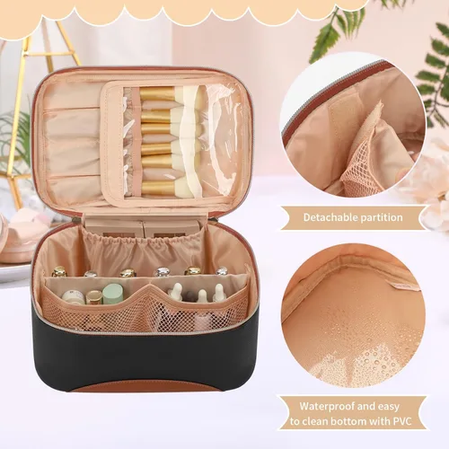 Miniatura 6 de OCHEAL Makeup Bag,Large Capacity Travel Makeup Bag,Waterproof Cosmetic Organizer Case with Brush Holder Portable Make Up Bag for Women,Toiletry Bag