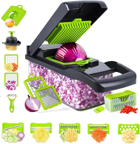 Cortador de verduras 16 en 1 Pro cebolla y alimentos Cortador de verduras con 11 cuchillas y recipiente, juego de utensilios de cocina para cocinar