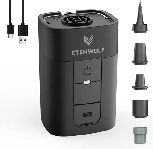 ETENWOLF AIR 5 - Bomba de aire para inflables, bomba de aire eléctrica portátil con batería de 5200 mAh, inflador rápido y desinflador 4X, bomba de
