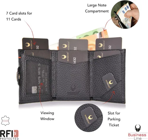 Miniatura 5 de DONBOLSO Wallet NextGen I - Cartera delgada moderna sin bolsillo para monedas, hasta 11 tarjetas, Napa granulada negra, Classic