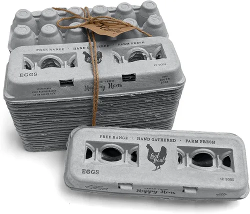 Miniatura 2 de 25 cajas de huevos, adorable diseño vintage impreso para huevos frescos de granja, cartón de papel reciclado, resistente y reutilizable, cartón