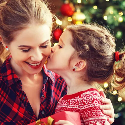 Miniatura 2 de Juego de 20 pares de aretes de Navidad para mujer, campanas de árbol de Navidad, lazos de copo de nieve, aretes de tuerca de Navidad para niñas