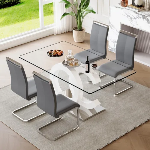 Miniatura 48 de gopop Mesa de comedor de cristal de 63 pulgadas, mesa de cocina moderna, mesa de comedor de vidrio transparente con patas de diseño único negro