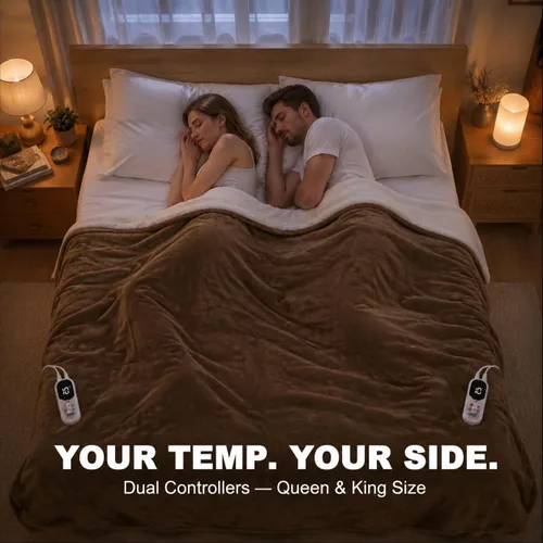 Manta eléctrica Sherpa suave de doble control, tamaño King, mantas calefactoras | Lavable | 1-10 horas de apagado automático | doble zona, 6 ajustes